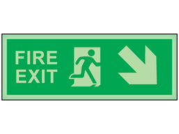 Fire exit, arrow diagonal facing the right and down photoluminescent safety sign