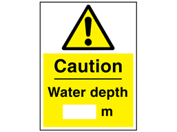 Caution water depth sign.