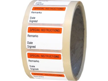 Special instructions quality assurance label