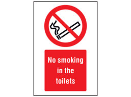 No smoking in the toilets symbol and text safety sign.