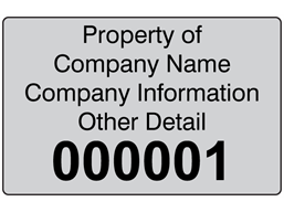 Assetmark serial number label (black text), 32mm x 50mm