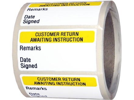 Customer return, Awaiting instruction quality assurance label