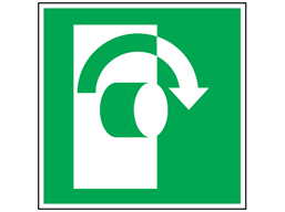 Turn to open (arrow right) safety sign.