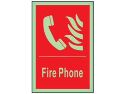 Fire phone symbol and text photoluminescent safety sign