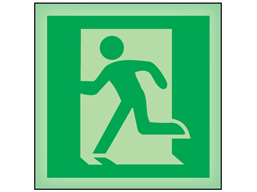 Running man to left symbol photoluminescent safety sign