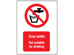 Grey water not suitable for drinking symbol and text safety sign.