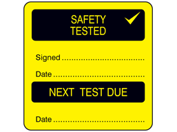 Safety tested, next test due combination label.