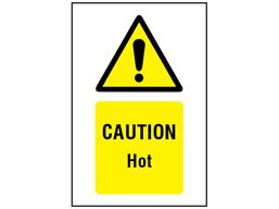 Caution Hot symbol and text safety sign.