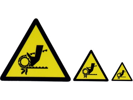 Belt drive warning symbol label.