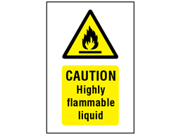 Caution highly flammable liquid symbol and text safety sign.