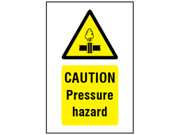 Caution Pressure hazard symbol and text safety sign.