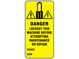 Danger, lockout this machine before attempting maintenance or repair.