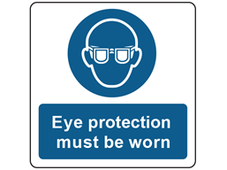 Eye protection symbol and text safety label.