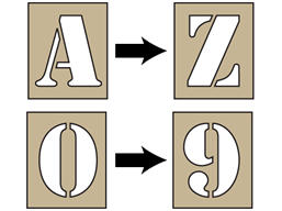Alphanumeric stencil set, 50mm characters.