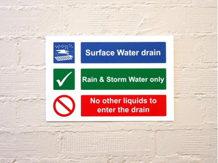 Surface water drain sign.