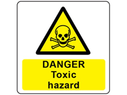 Danger toxic hazard symbol and text safety label.