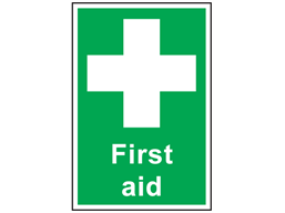 First aid symbol and text safety sign.