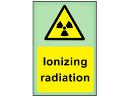 Ionizing radiation photoluminescent safety sign