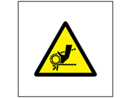 Drive belt hazard symbol safety sign.