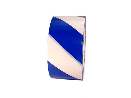 Laminated warning tape, blue and white chevron. 