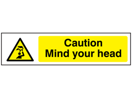 small long 20x6.5cm 3x Mind Your Head sticker warning sign head yellow 