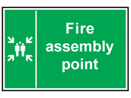 Fire assembly point text safety sign.