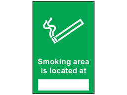 Smoking area is located sign