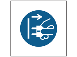 Disconnect mains plug from electrics symbol safety sign.