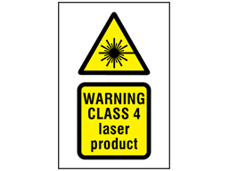 Warning Class 4 laser product symbol and text safety sign.