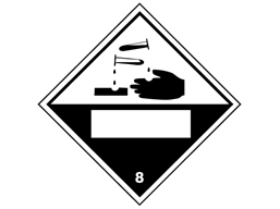 Corrosive, class 8, hazard diamond label (with write on panel)