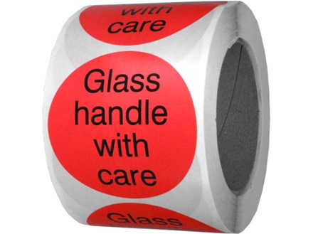 Glass handle with care packaging label