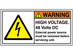 High voltage 48 Volts DC label