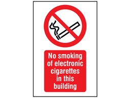 No smoking of electronic cigarettes in this building symbol and text safety sign.