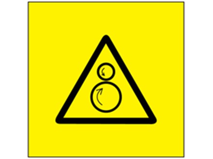 Rotating roller hazard symbol labels.