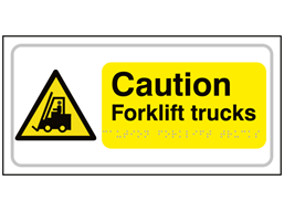 Caution Forklift trucks text and symbol sign.