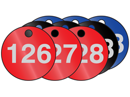 Coloured aluminium valve tags, numbered 126-150