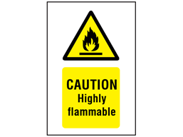 Caution highly flammable symbol and text safety sign.