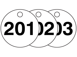 Plastic valve tags, numbered 201-225