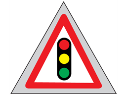 Traffic lights ahead roll up road sign