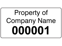 Assetmark serial number label (black text), 19mm x 38mm