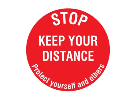 Social distance floor marker with text. (Covid 19)