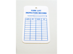 Fork lift inspection record tag.