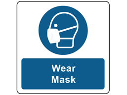 Wear mask symbol and text safety label.