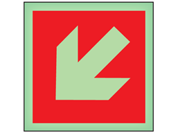 Diagonal fire arrow facing left and down symbol photoluminescent safety sign