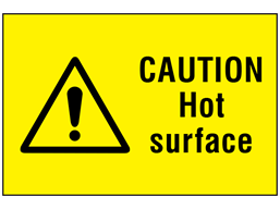 Caution hot surface symbol and text safety sign.