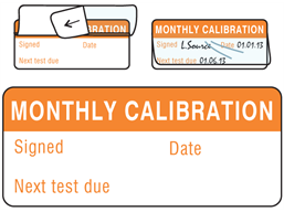 Monthly calibration write and seal labels.