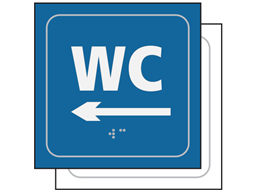 WC, arrow left sign.