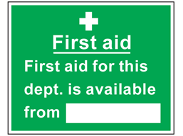 First aid for this department is available from symbol and text safety sign.