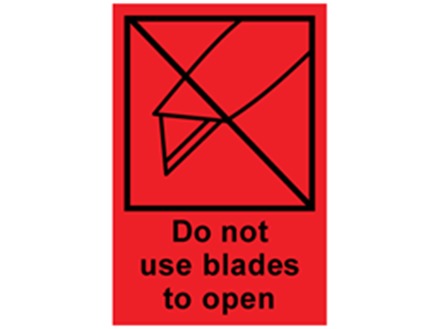 Do not use blades to open transit label