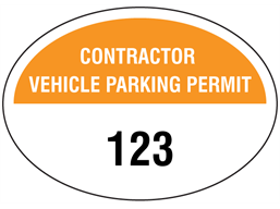 Contractor vehicle parking permit label, serial numbered